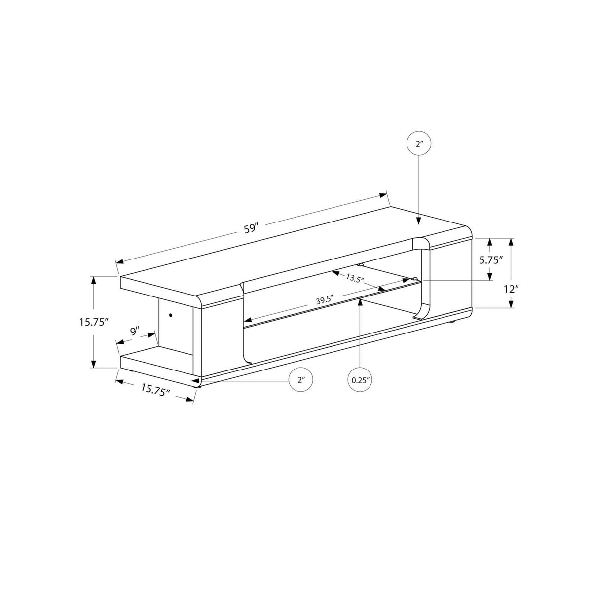 Black High Glossy TV Console with Tempered Glass W977804