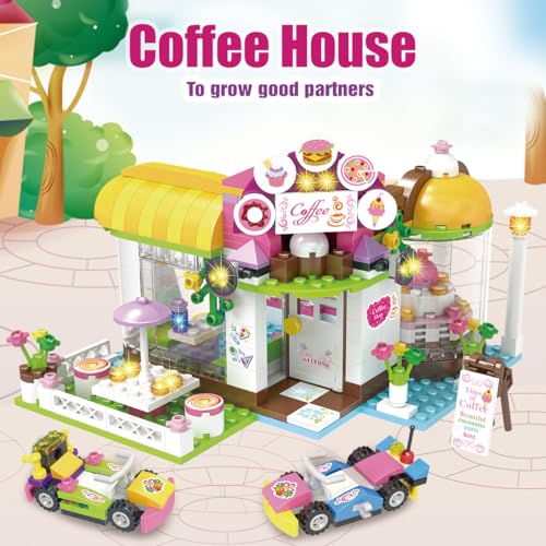 1140 Pieces Coffee Shop Building Blocks Set with Storage Box V515