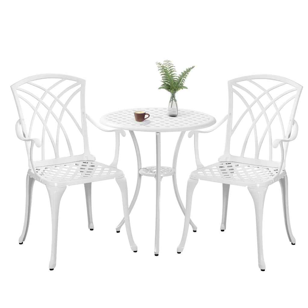 White Bistro Set with Umbrella Hole Cast Aluminum E95792