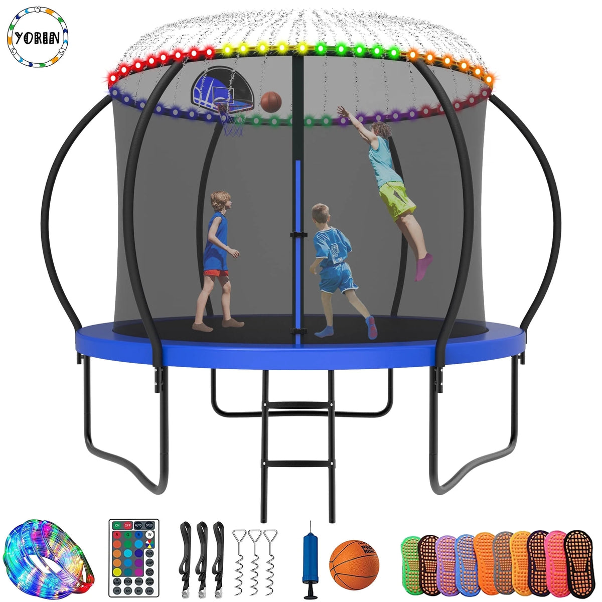 8FT Trampoline with Enclosure Net, Basketball Hoop, Ladder V3551