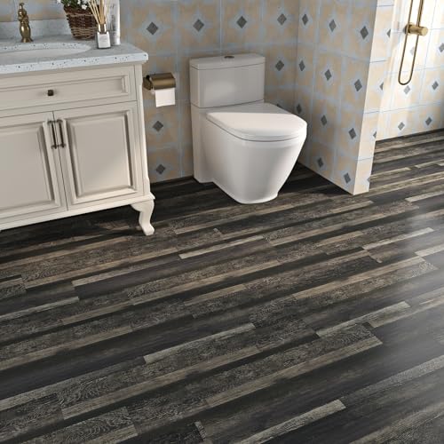 36-Pack 6x36" Black Peel and Stick Waterproof Vinyl Floor Tile J35079