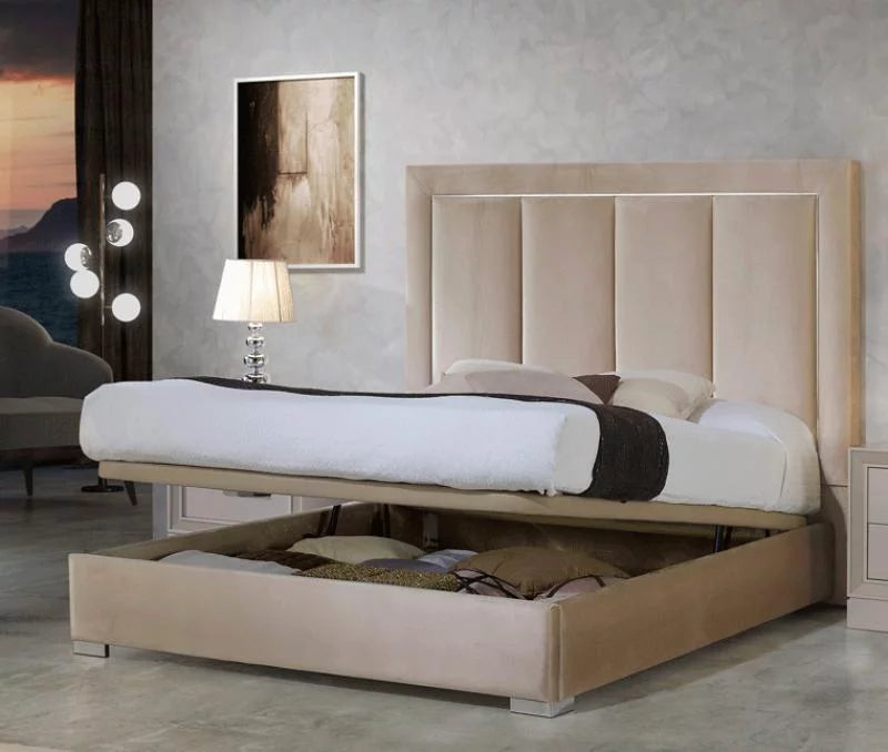 Beige Microfiber King Size Bed M587
