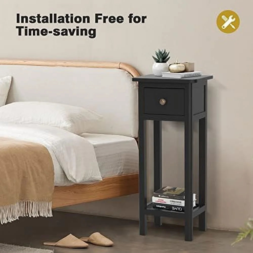 Narrow Acacia Wood Side Table with Drawer Q74815