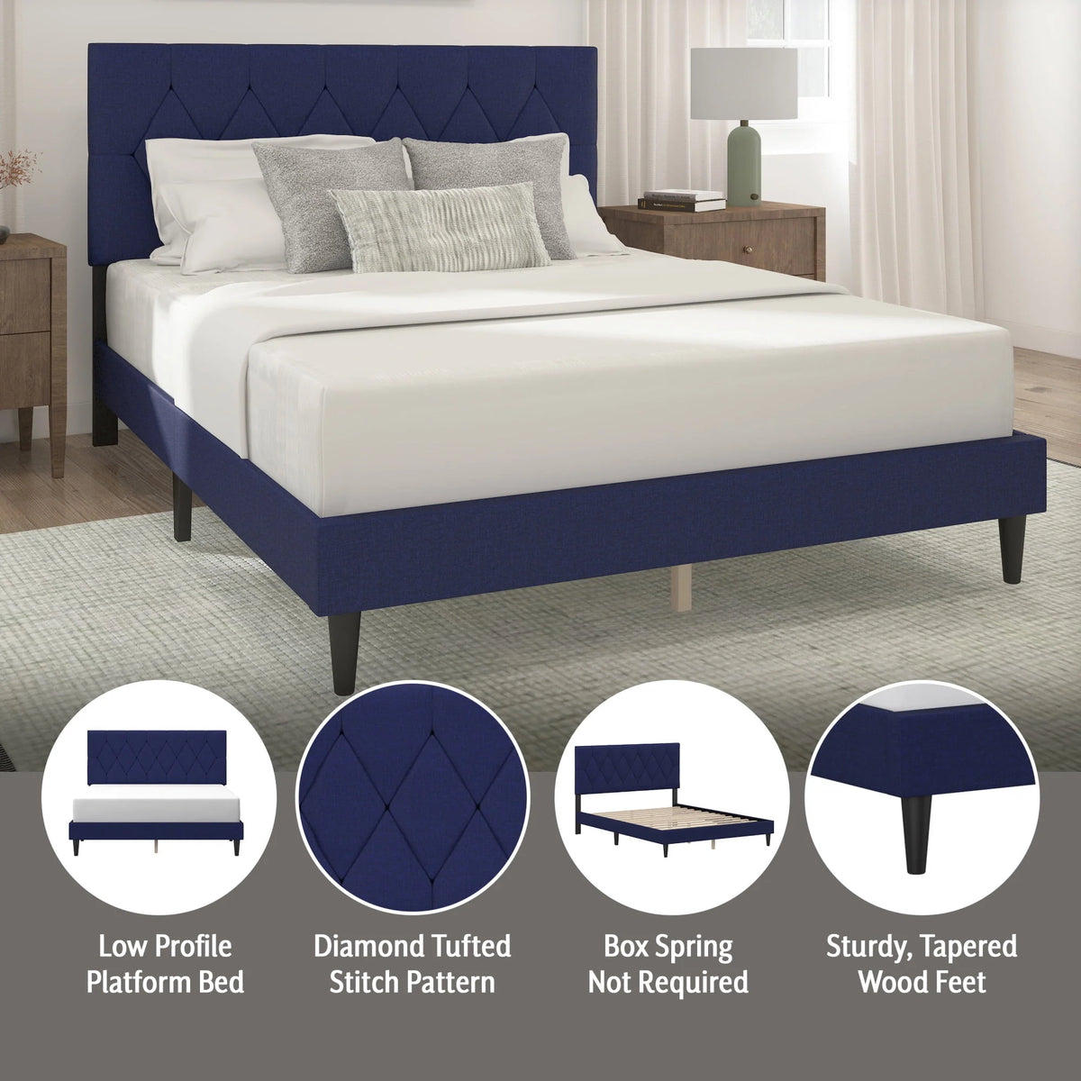 Gray Diamond Tufted Upholstered Queen Platform Bed D1669
