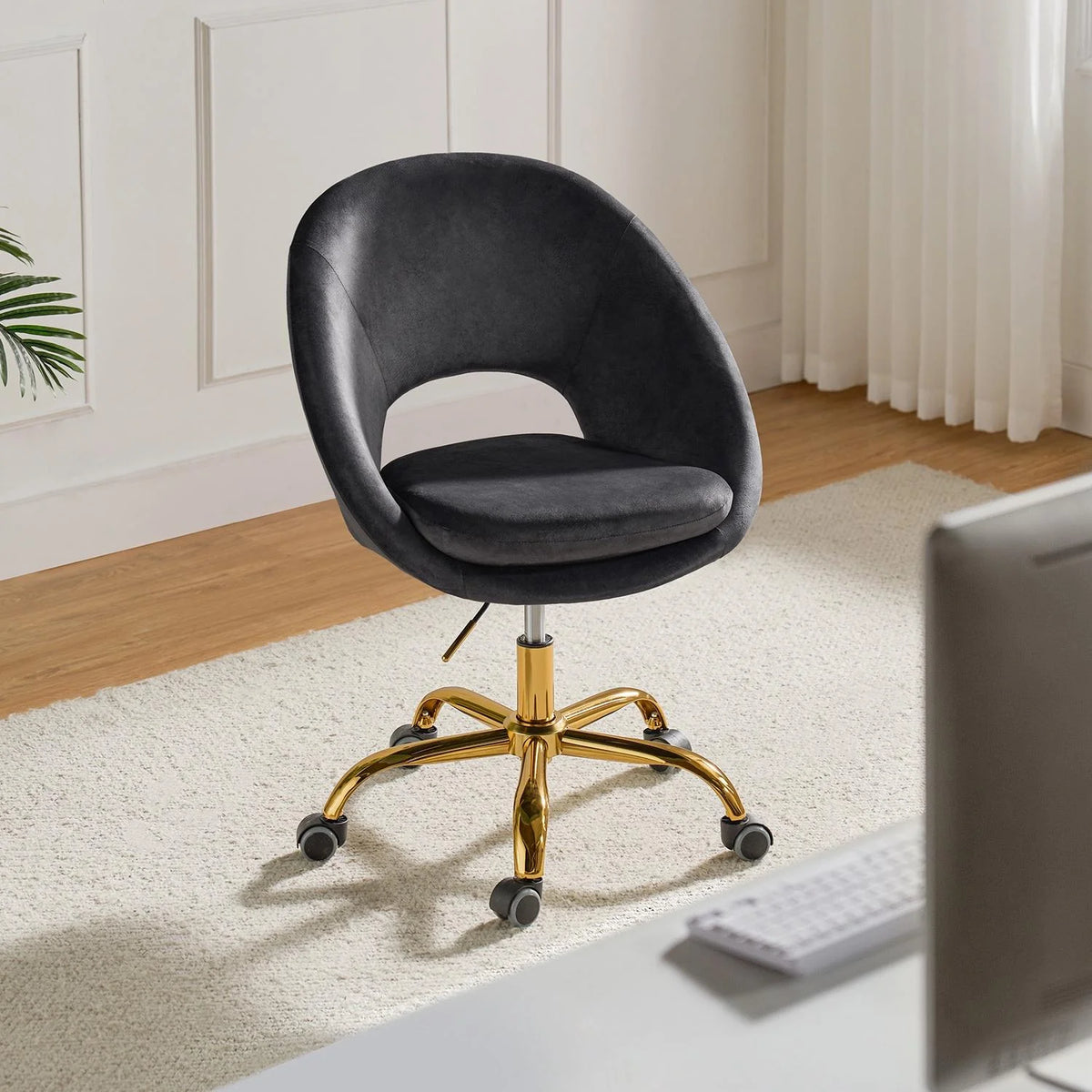 Charcoal Velvet Height Adjustable Swivel Office Chair W549129