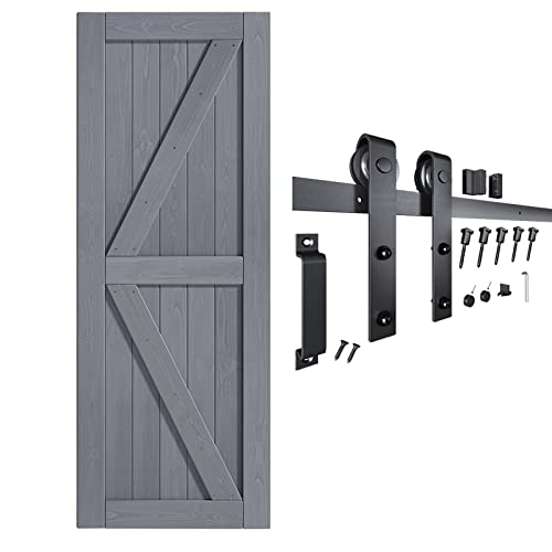 Gray Wood Barn Door Slab with Hardware Track Kit Q9485