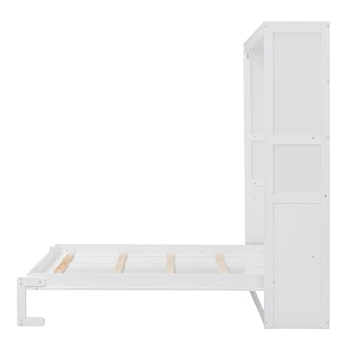 Queen Size Murphy Bed with Storage Shelves and LED Lights, Gray F278