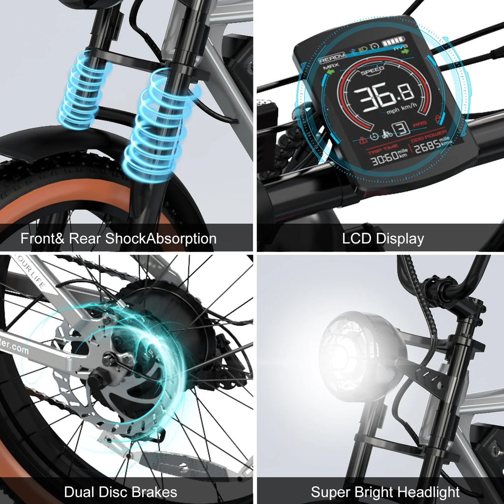 Black 20" 4.0 Fat Tire Electric Bike with 48V 15Ah Battery K717872