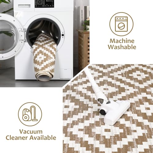 Grey and White 5x7 Washable Low Pile Area Rug Y775085