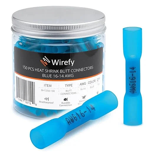 150 PCS Blue 16-14 AWG Heat Shrink Butt Connectors F40513