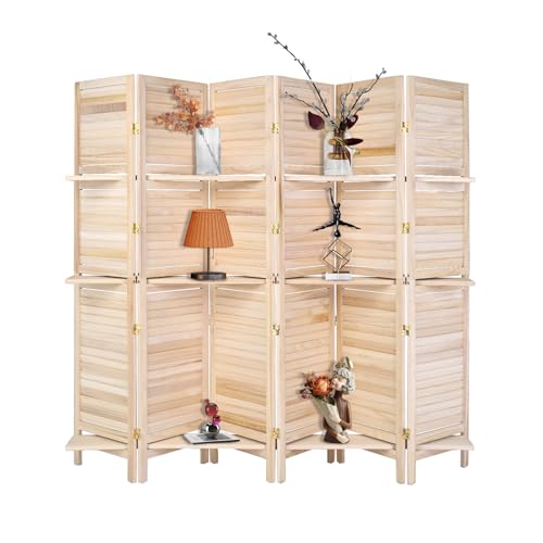 6 FT Wood Room Divider with Shelves T48665
