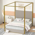 Queen Size Beige Upholstered Canopy Platform Bed Frame I13171