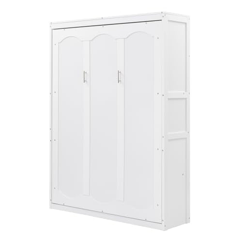Queen Size Murphy Bed with Storage Shelves and LED Lights, Gray F278