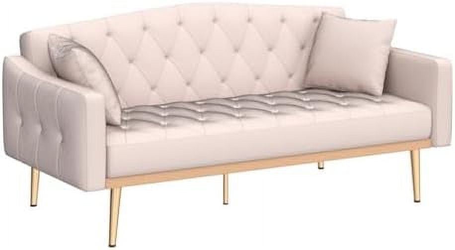 White Convertible Velvet Sofa Bed with 2 Pillows H54209