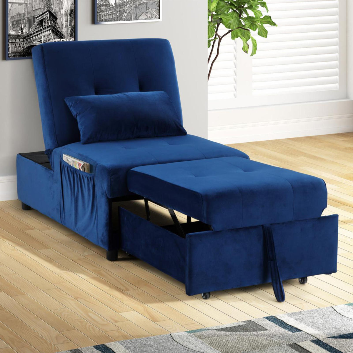 Gray Velvet Adjustable Sleeper Lounge Chaise I43426