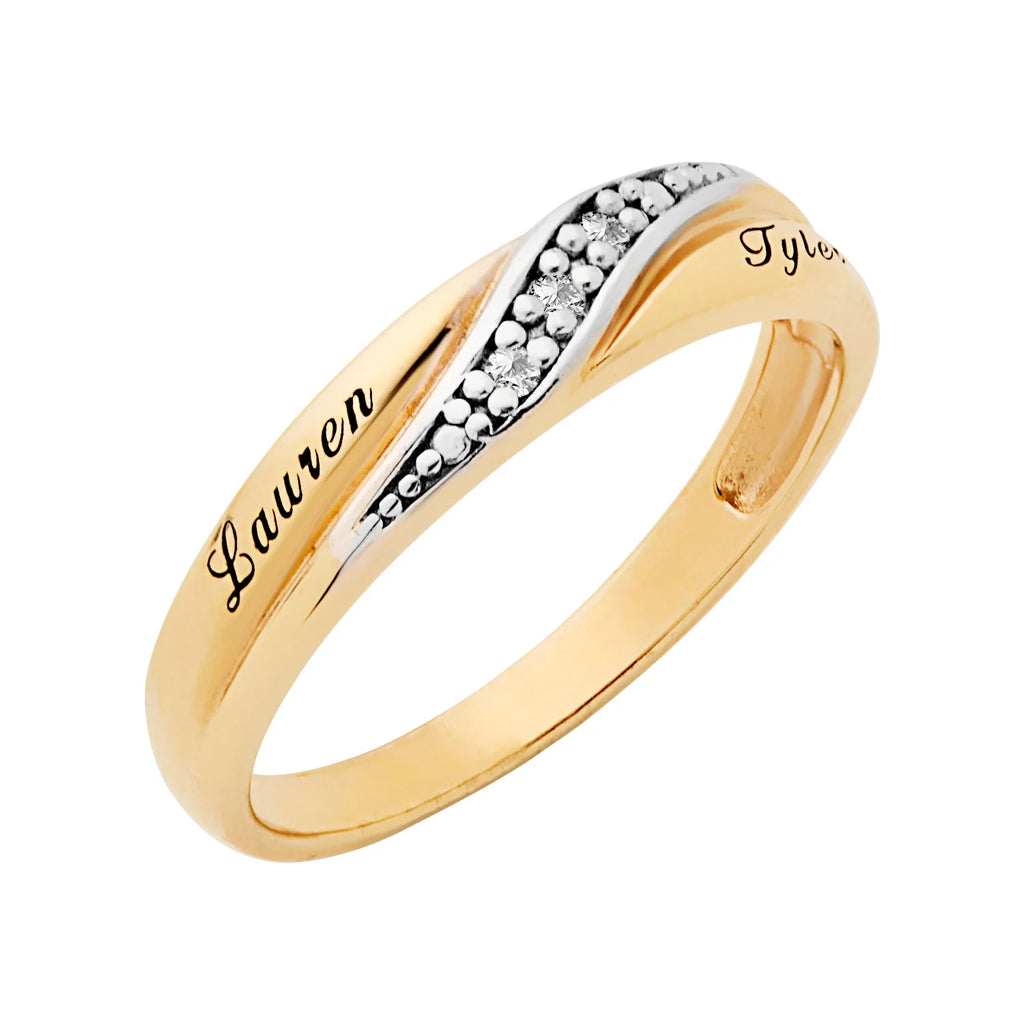 14K Gold over Sterling Silver Diamond Accent Engraved Wedding Band T8716