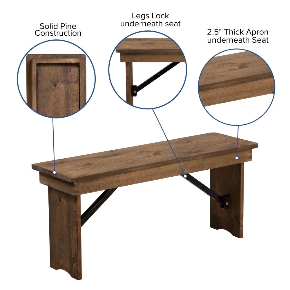 40" x 12" Antique Rustic Solid Pine Folding Bench O82390