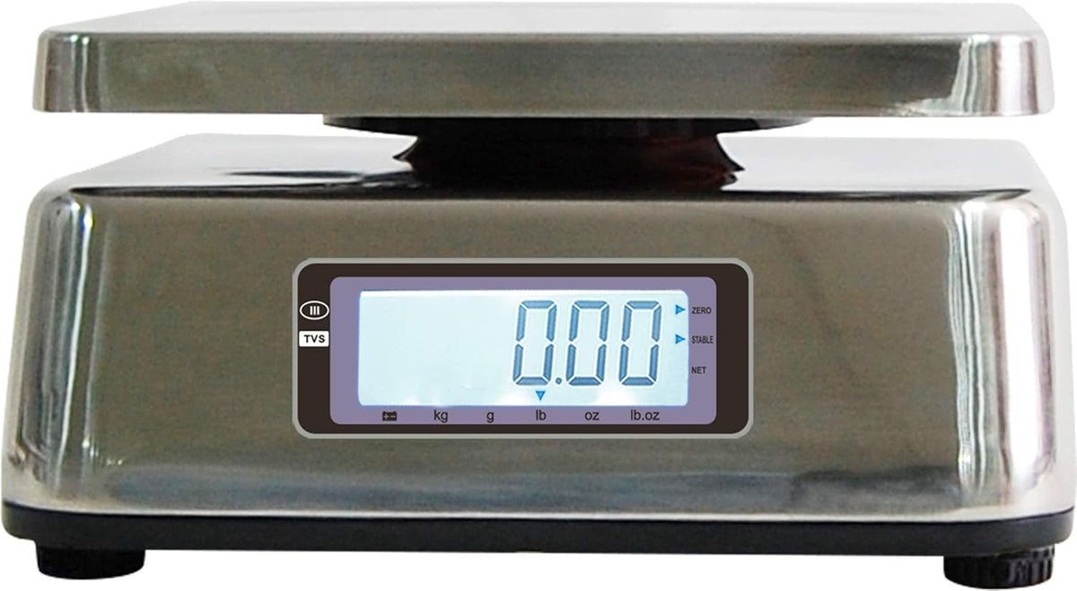 Stainless Steel Washdown Scale, 60lb Capacity, 0.01lb Readability, Dual Display M7592