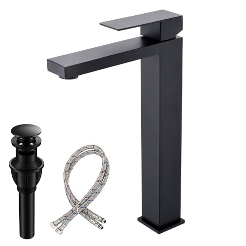 Brushed Nickel Tall Vessel Sink Faucet with Pop-up Drain Q234993
