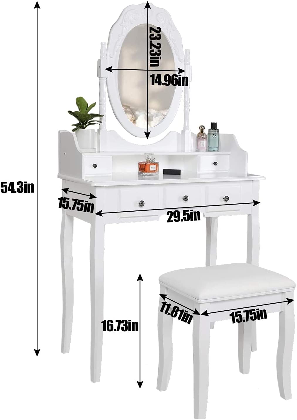White Vanity Mirror Table Set with Stool P3131