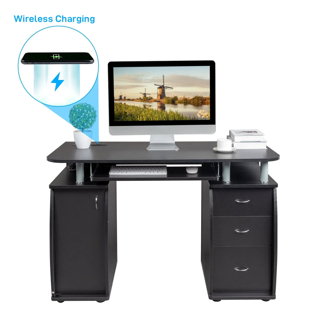 Brown Computer Desk with 3 Drawers Bookcase W23278