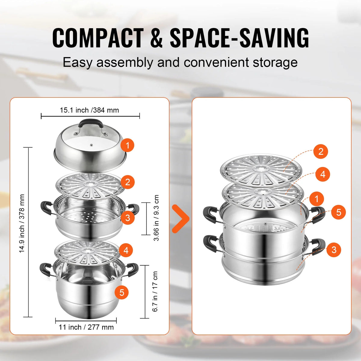 3 Tier 8.5QT 304 Stainless Steel Steamer Pot with 2 Steaming Tray X721