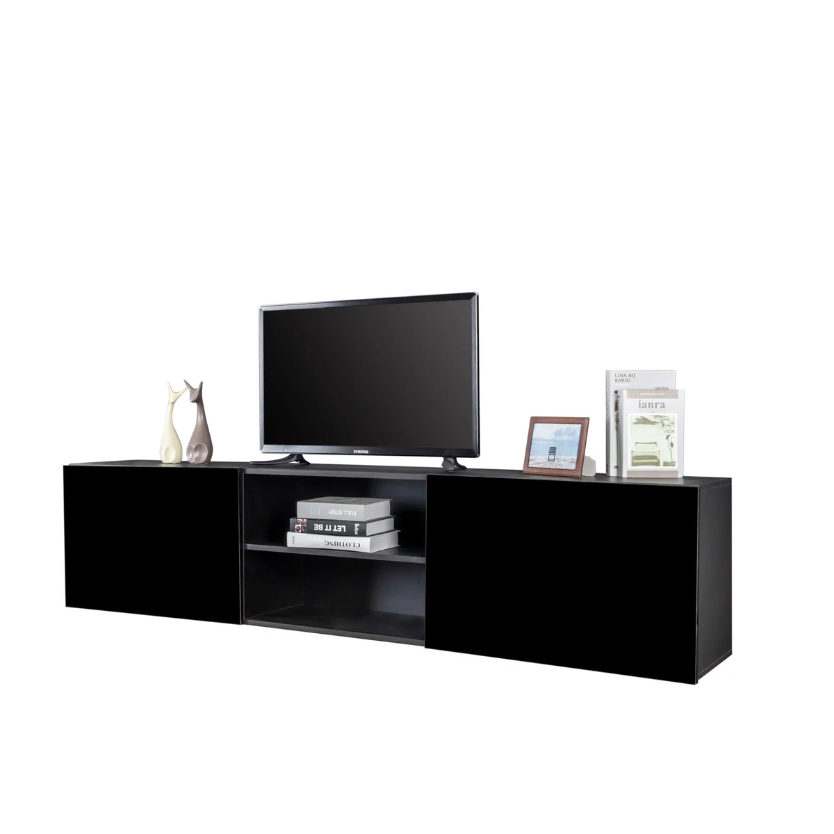 Wall Mounted Floating TV Stand with Shelf and Clamshell Doors L651