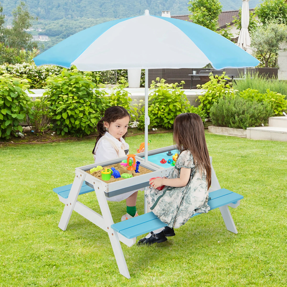 Kids Picnic Table with Umbrella Green G8291