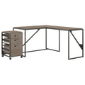 50W L Shaped Industrial Desk with 3 Drawer File Cabinet, Gray T631