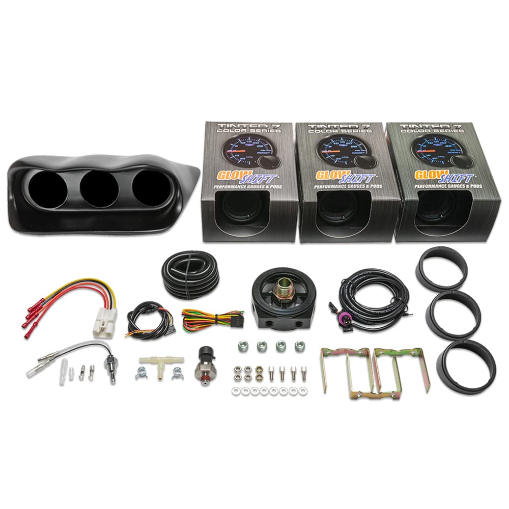 Tinted 7 Color 30 PSI Boost/Vacuum 100 PSI Oil Pressure Oil Temperature Gauges Fiberglass Triple Dashboard Pod L7459