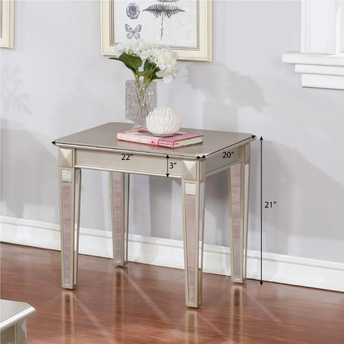 Contemporary Wood End Table with Mirrored Legs Q29524