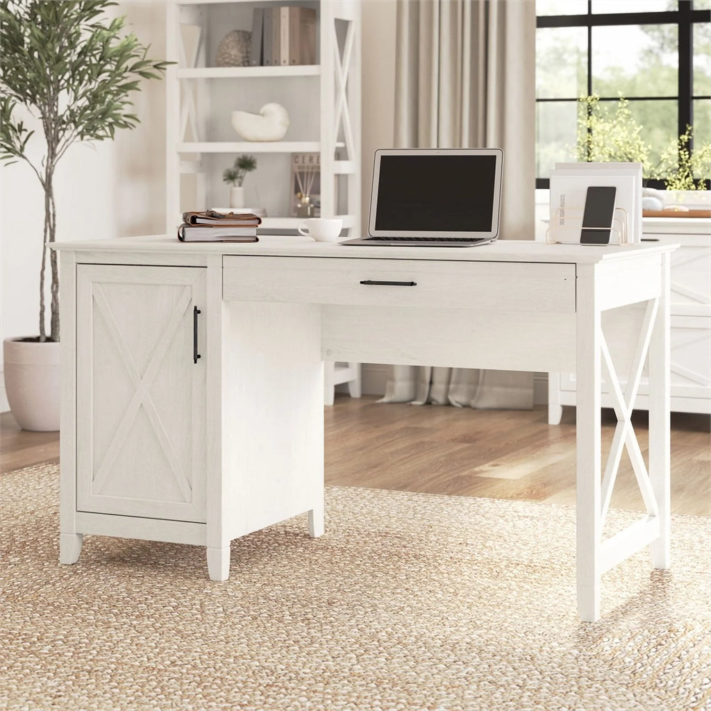 White Engineered Wood Computer Desk with Storage O931710