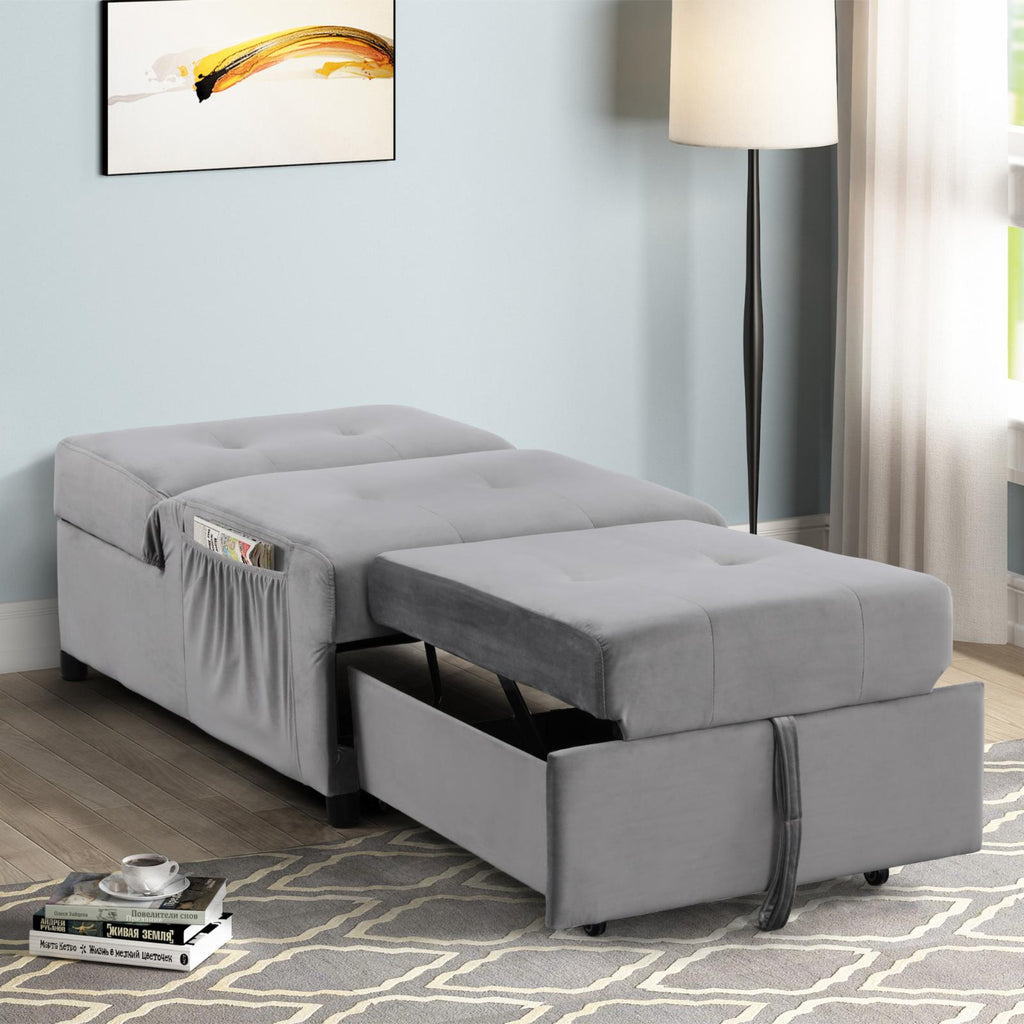 Gray Velvet Adjustable Sleeper Lounge Chaise I43426