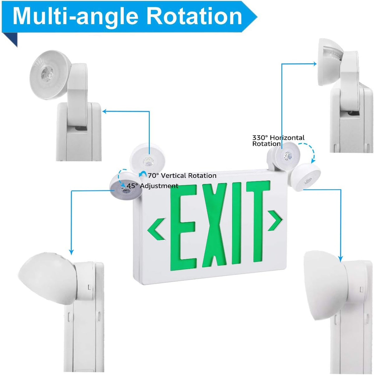 6 PACK LED Exit Sign with Emergency Lights & Battery Backup Green Exit only Sign UL Listed 120-277VAC Q36078