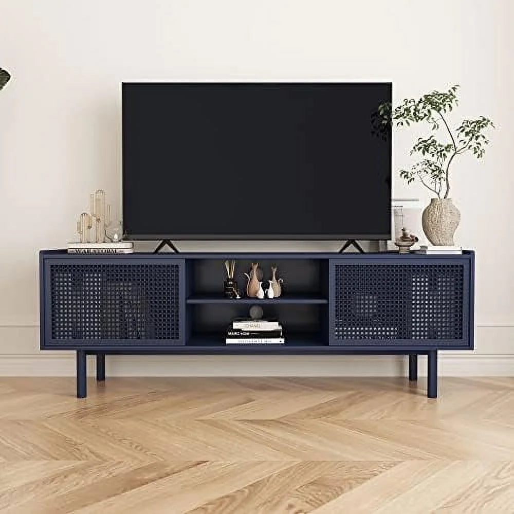 TV Stand for TVs Up to 70 Inch Iron Rattan Cabinet with Sliding Barn Door M1403