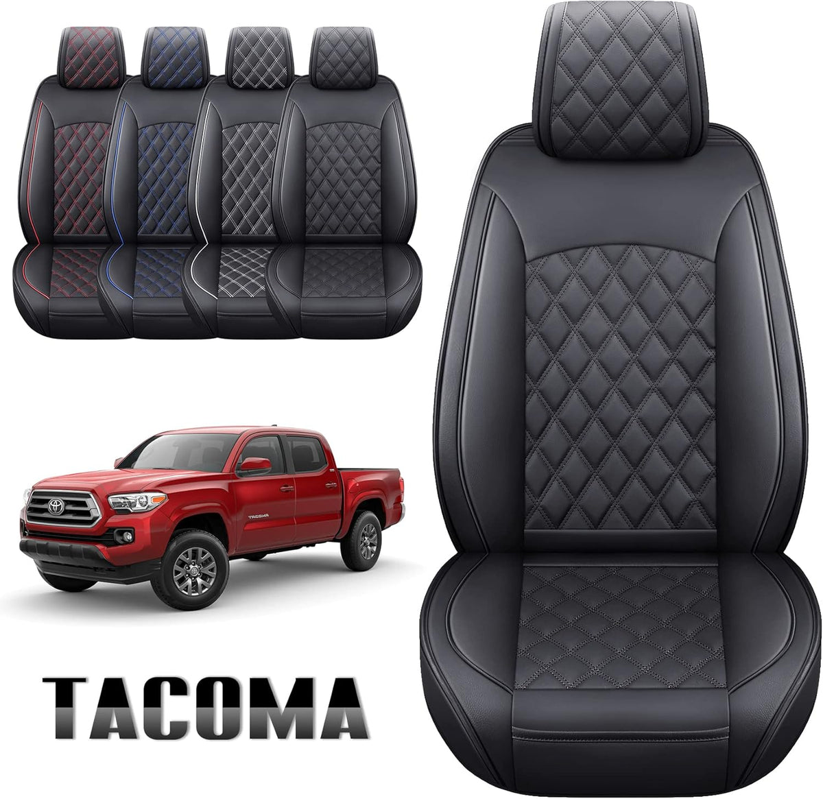Toyota Tacoma Car Seat Covers Waterproof Leather Full Set Black-White F781