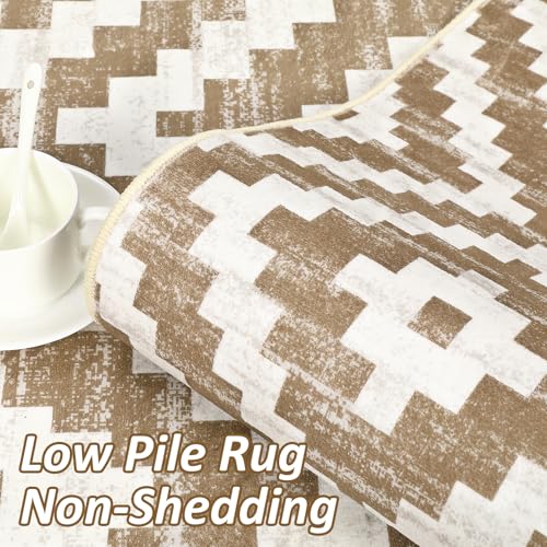 Grey and White 5x7 Washable Low Pile Area Rug Y775085