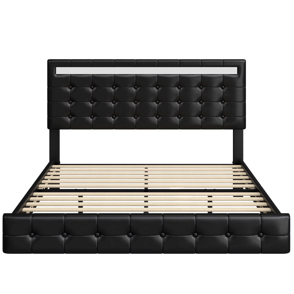 White Queen Floating LED Platform Bed with Storage G16950