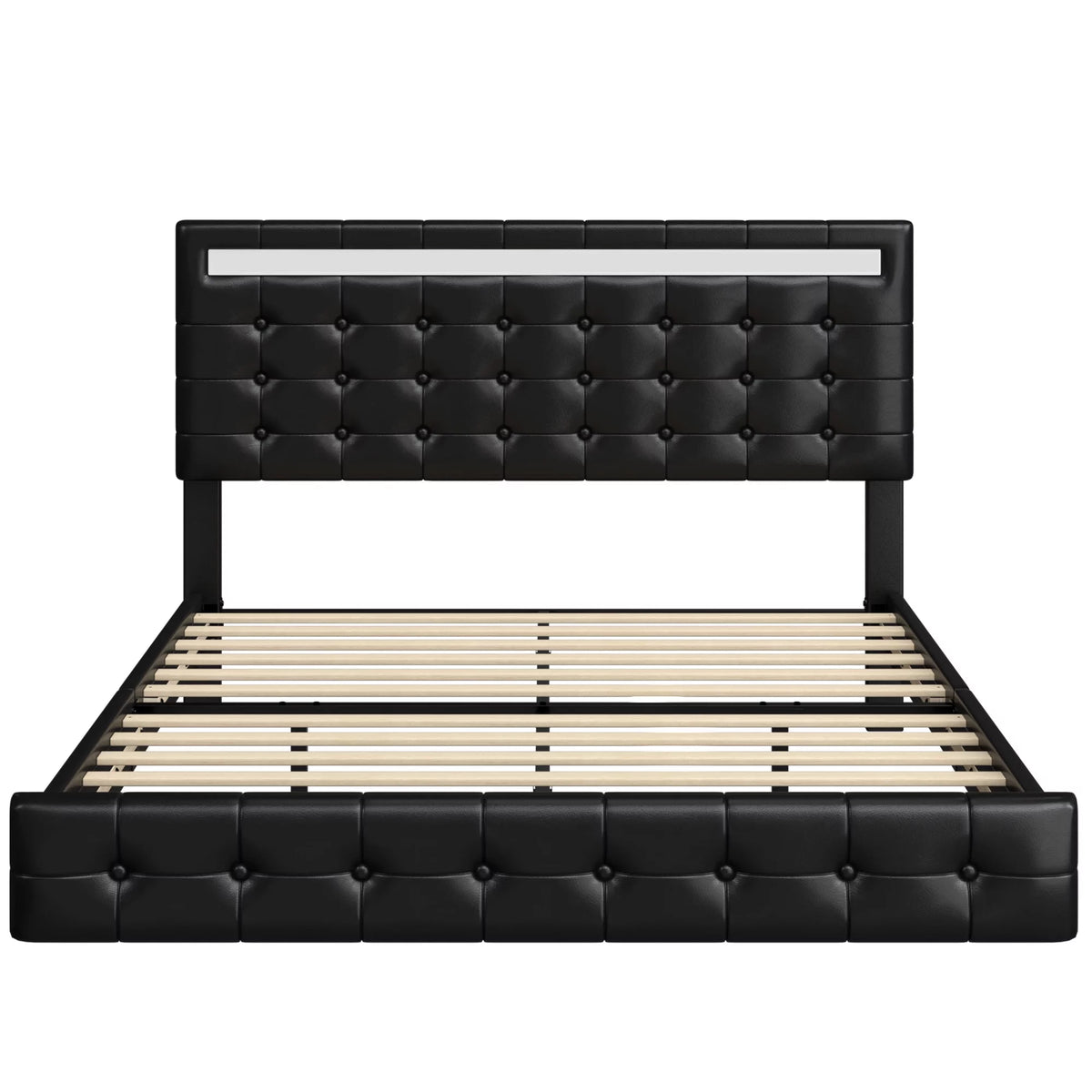 White Queen Floating LED Platform Bed with Storage G16950