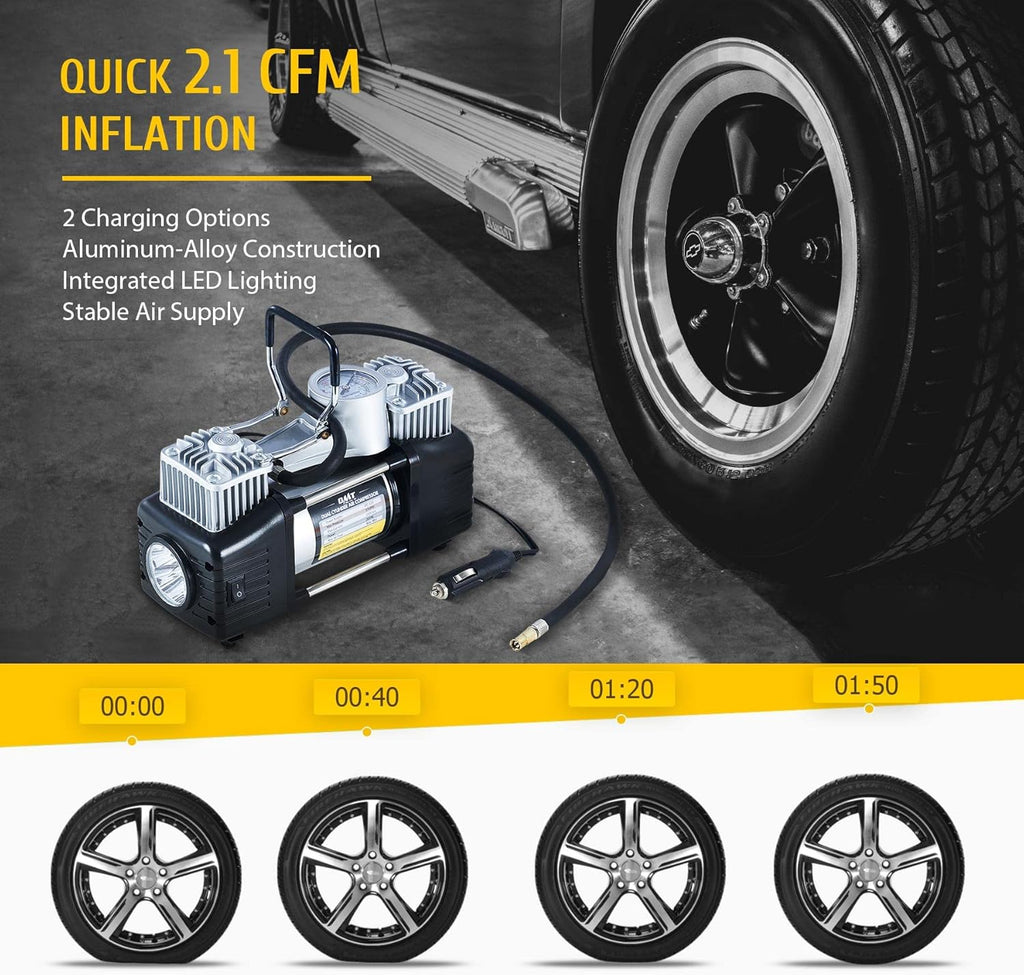 Double Cylinder Tire Inflator 30pc Tire Repair Kit 12V 150psi Air Compressor Pressure Gauge Heavy Duty Tools Pack of 2 J580817