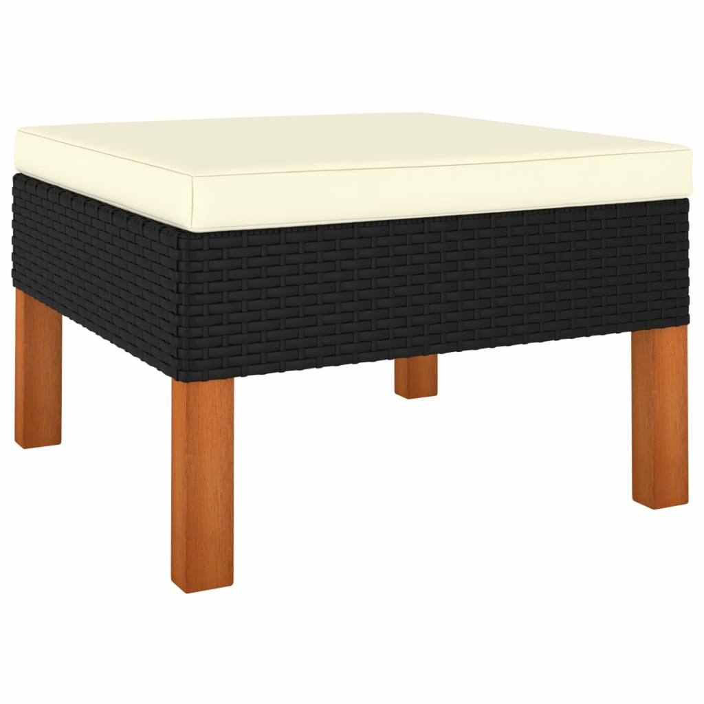 6 Piece Black Poly Rattan Wood Legs Sectional Outdoor Furniture Set C8111