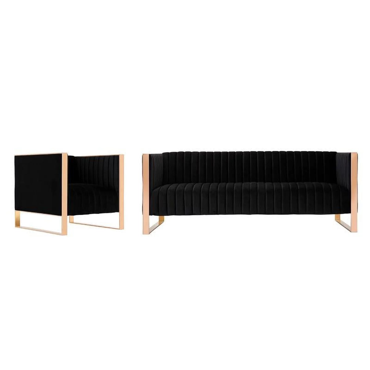 Black Velvet Sofa & Armchair Set C23349