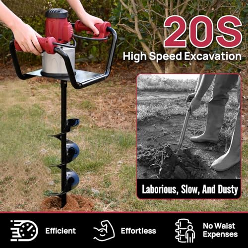 1500W Electric Post Hole Digger with 8" Digging Auger and Extension Rods Y234033