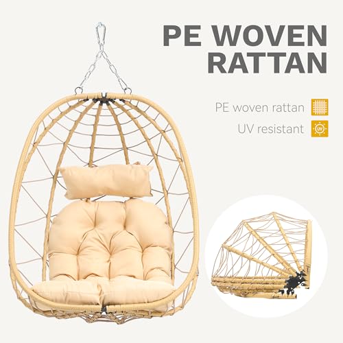 Egg Swing Chair with Stand Wicker Egg Chair with Cushions Beige F315864