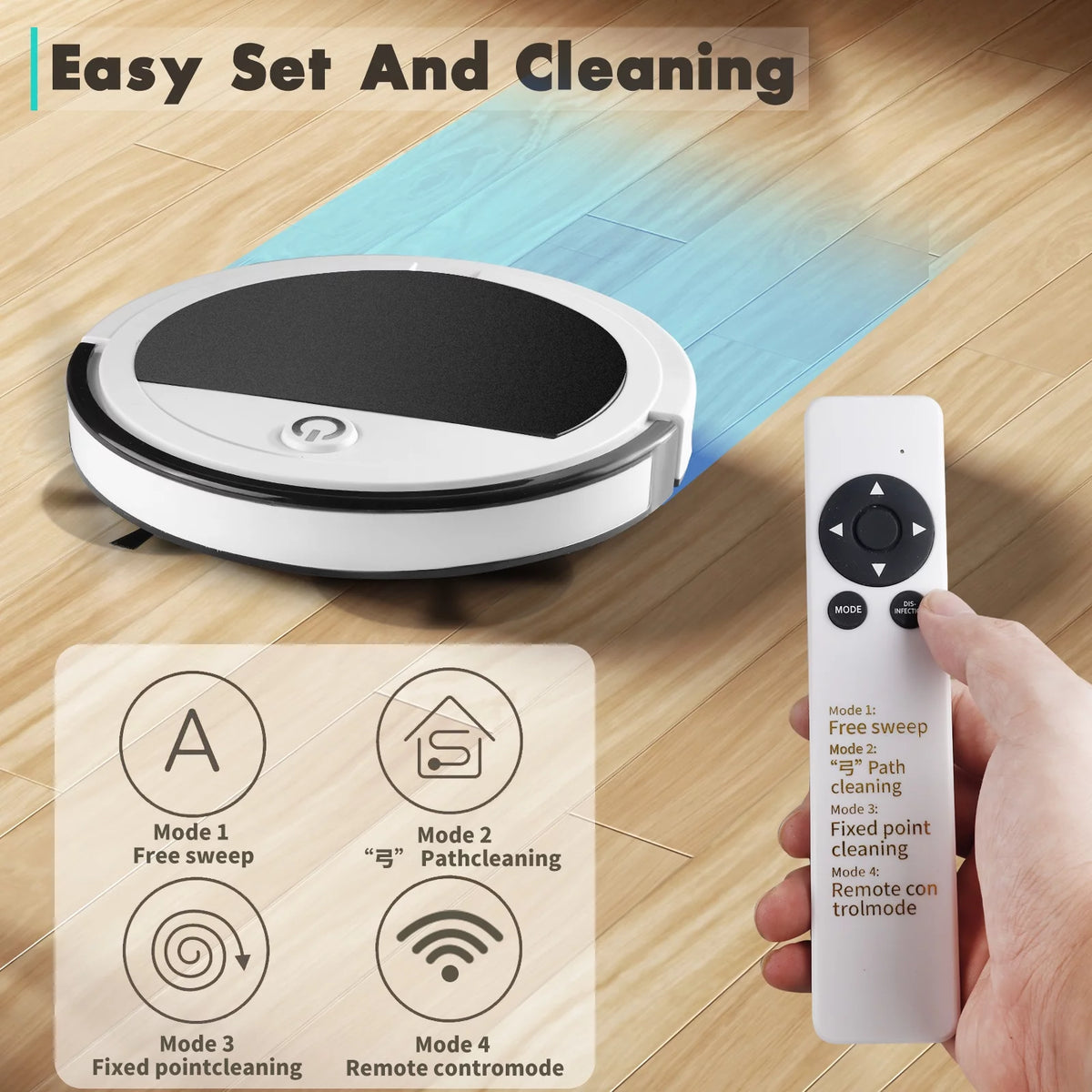 Robot Vacuum Cleaner with Remote Control, 2000Pa Robotic Vacuum J774381