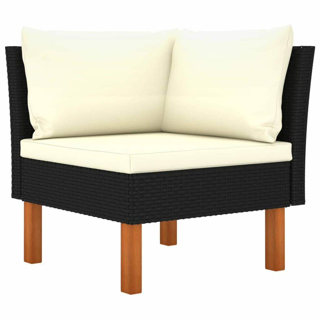6 Piece Black Poly Rattan Wood Legs Sectional Outdoor Furniture Set C8111