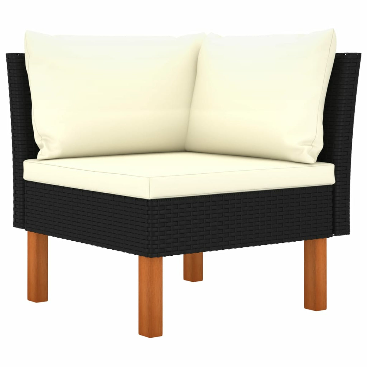 6 Piece Black Poly Rattan Wood Legs Sectional Outdoor Furniture Set C8111