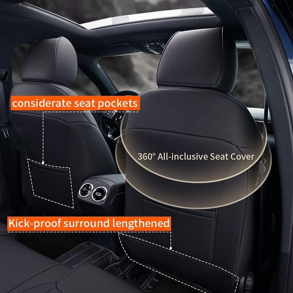 Faux Leather Car Seat Covers Full Set Black L625807