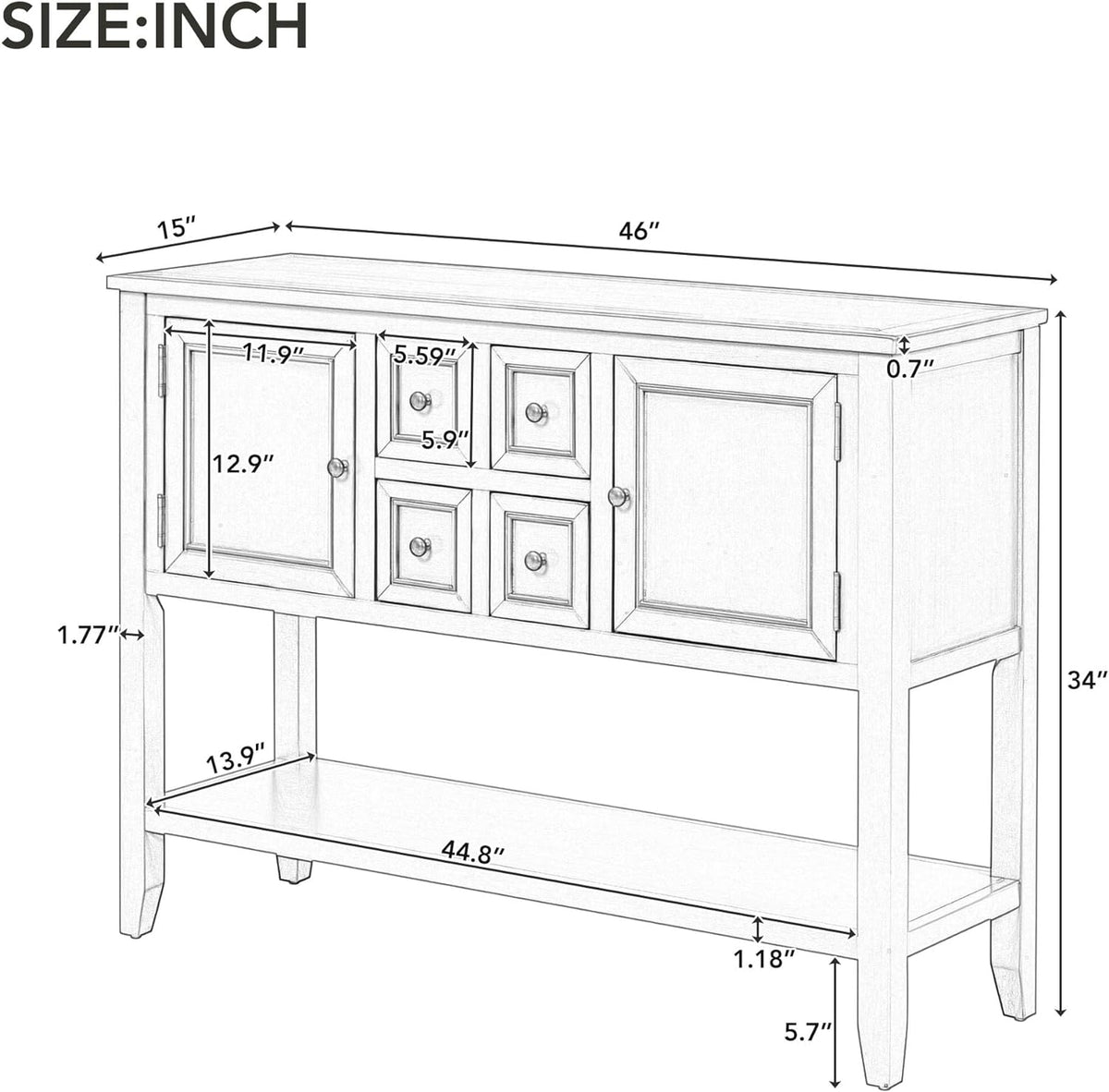 Light Navy Solid Wood Console Table with 4 Drawers and 2 Cabinets R373