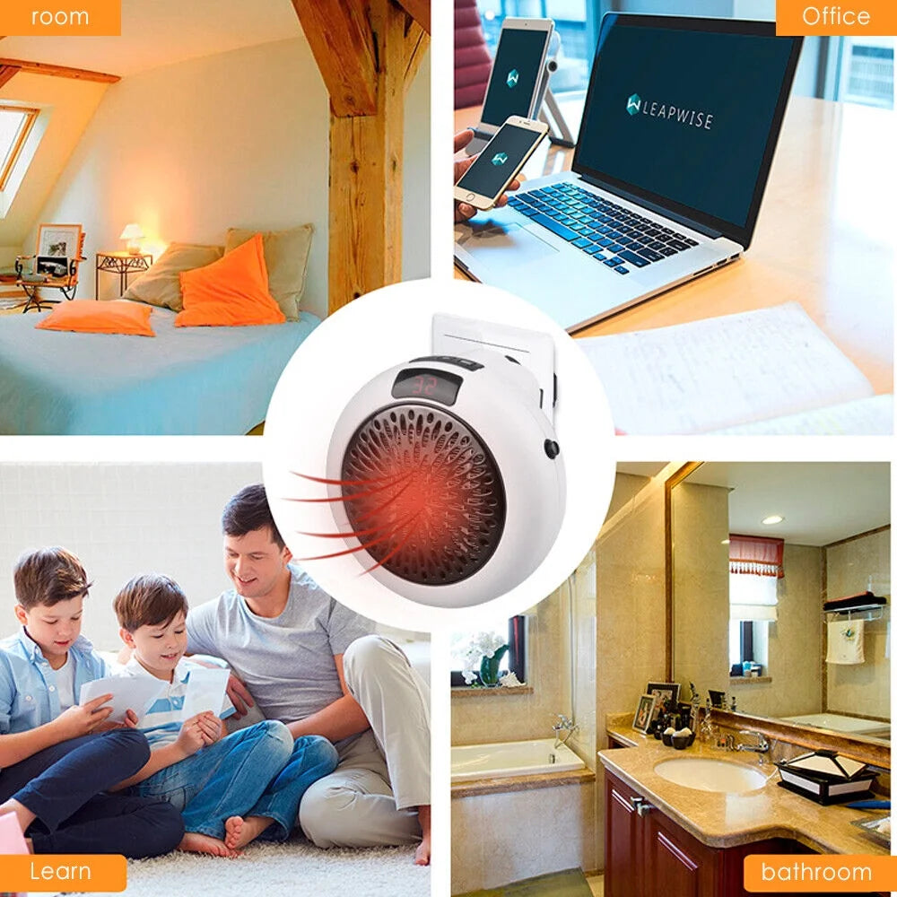 900W White Digital Thermostat Plug in Electric Heater Fan with Remote Timer O1505
